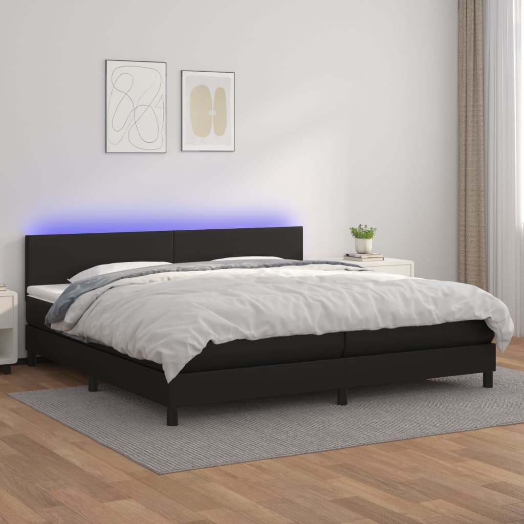Boxspring met matras en LED kunstleer zwart 200x200 cm is nu te koop bij PeponiXL, paradijselijk wonen!