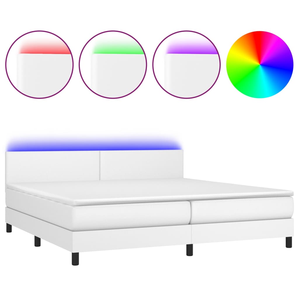 Boxspring met matras en LED kunstleer wit 200x200 cm is nu te koop bij PeponiXL, paradijselijk wonen!