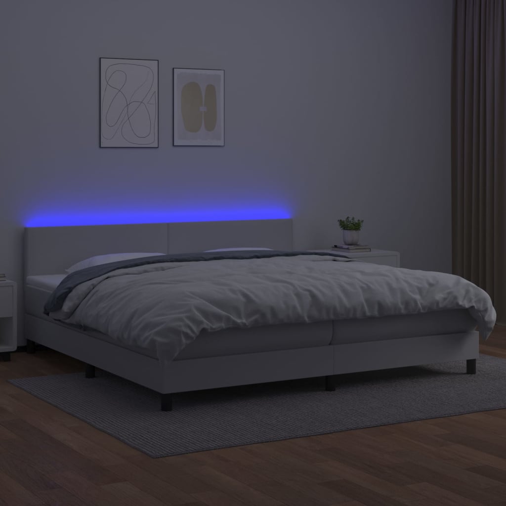 Boxspring met matras en LED kunstleer wit 200x200 cm is nu te koop bij PeponiXL, paradijselijk wonen!