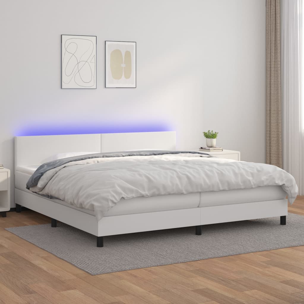 Boxspring met matras en LED kunstleer wit 200x200 cm is nu te koop bij PeponiXL, paradijselijk wonen!