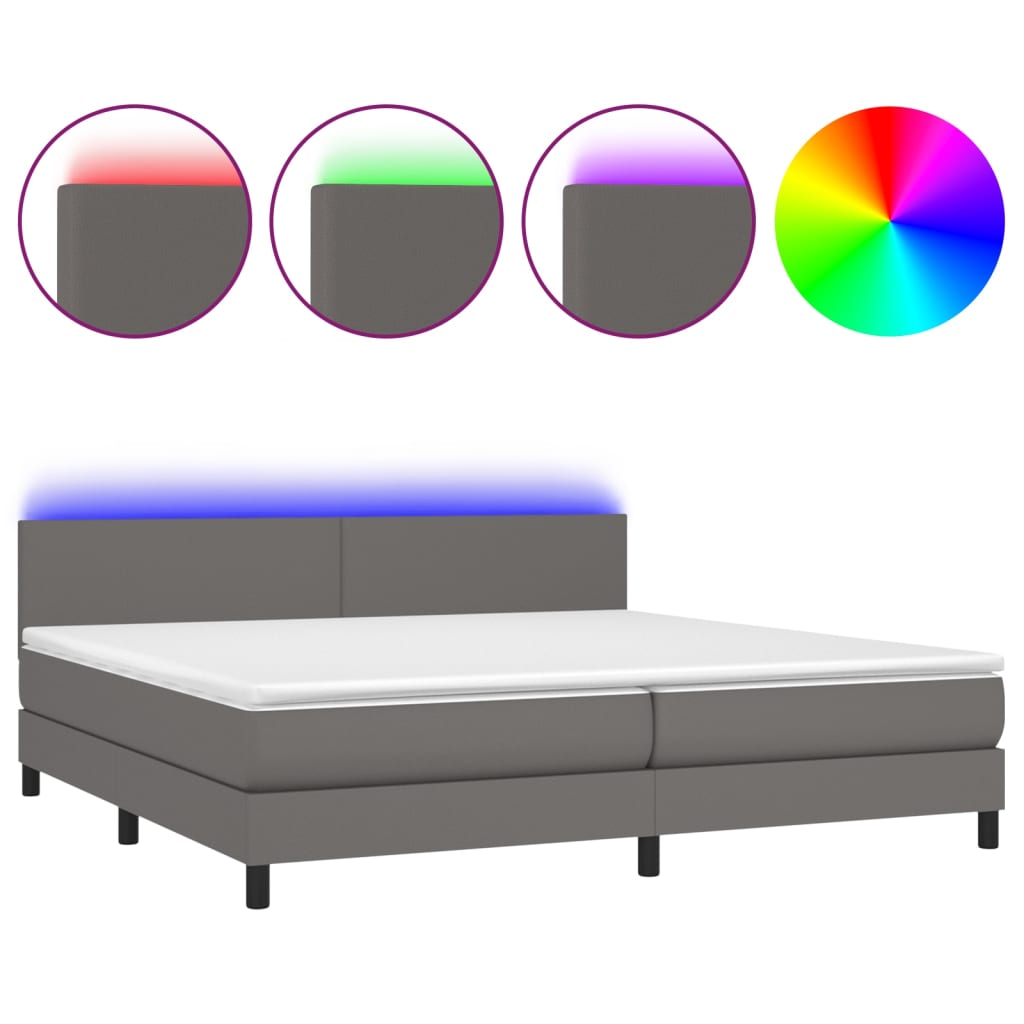 Boxspring met matras en LED kunstleer grijs 200x200 cm is nu te koop bij PeponiXL, paradijselijk wonen!