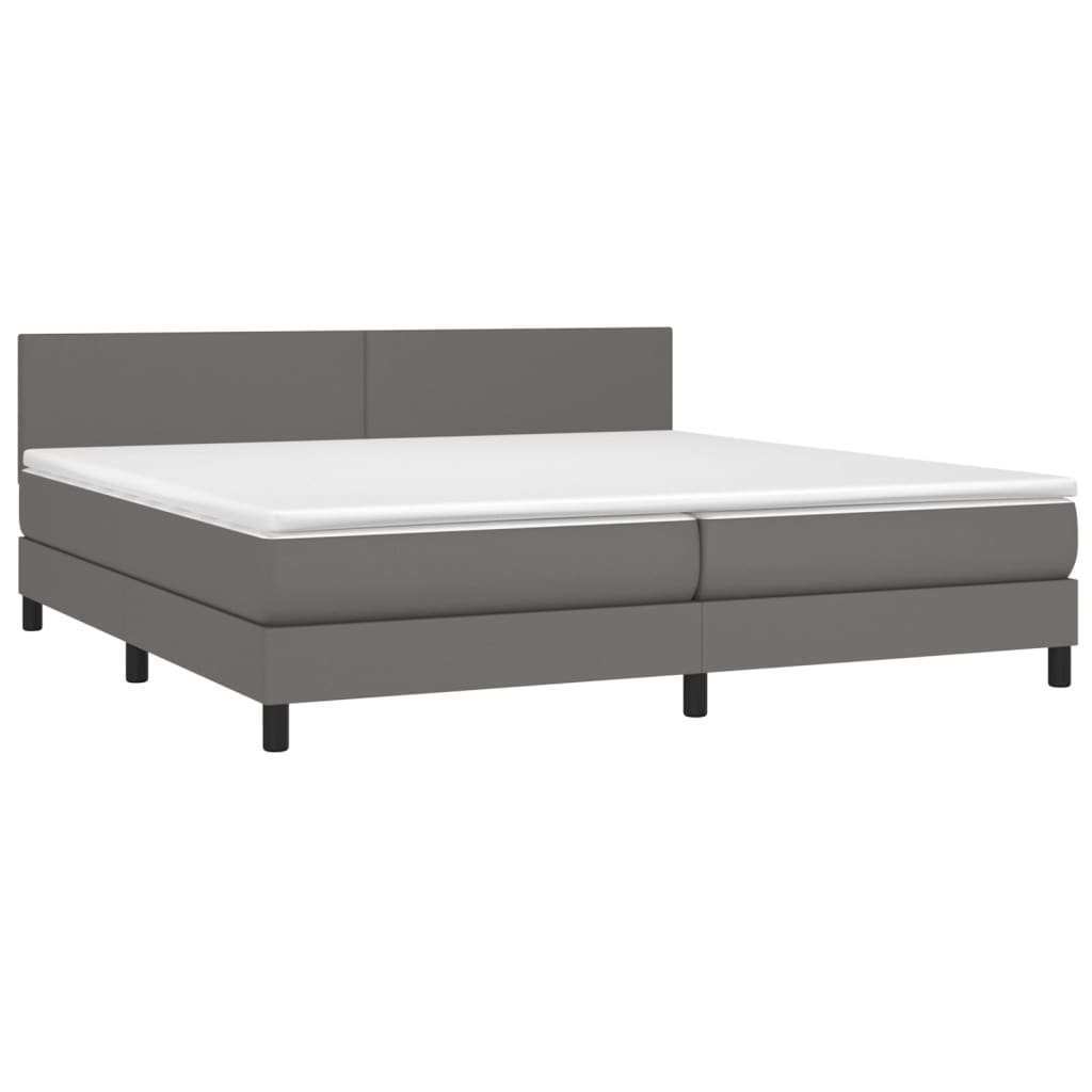 Boxspring met matras en LED kunstleer grijs 200x200 cm is nu te koop bij PeponiXL, paradijselijk wonen!