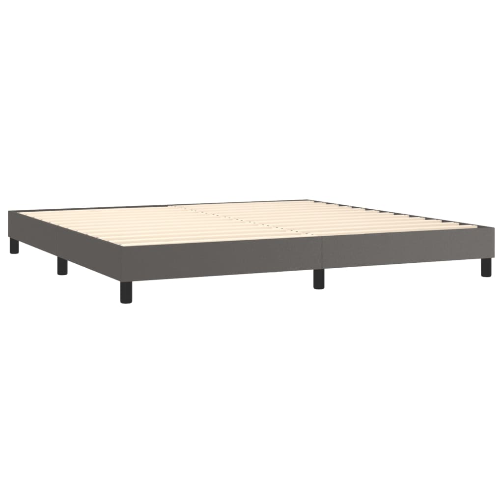 Boxspring met matras en LED kunstleer grijs 200x200 cm is nu te koop bij PeponiXL, paradijselijk wonen!