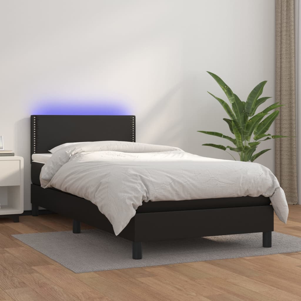 Boxspring met matras en LED kunstleer zwart 80x200 cm is nu te koop bij PeponiXL, paradijselijk wonen!
