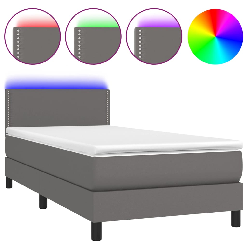 Boxspring met matras en LED kunstleer grijs 80x200 cm is nu te koop bij PeponiXL, paradijselijk wonen!