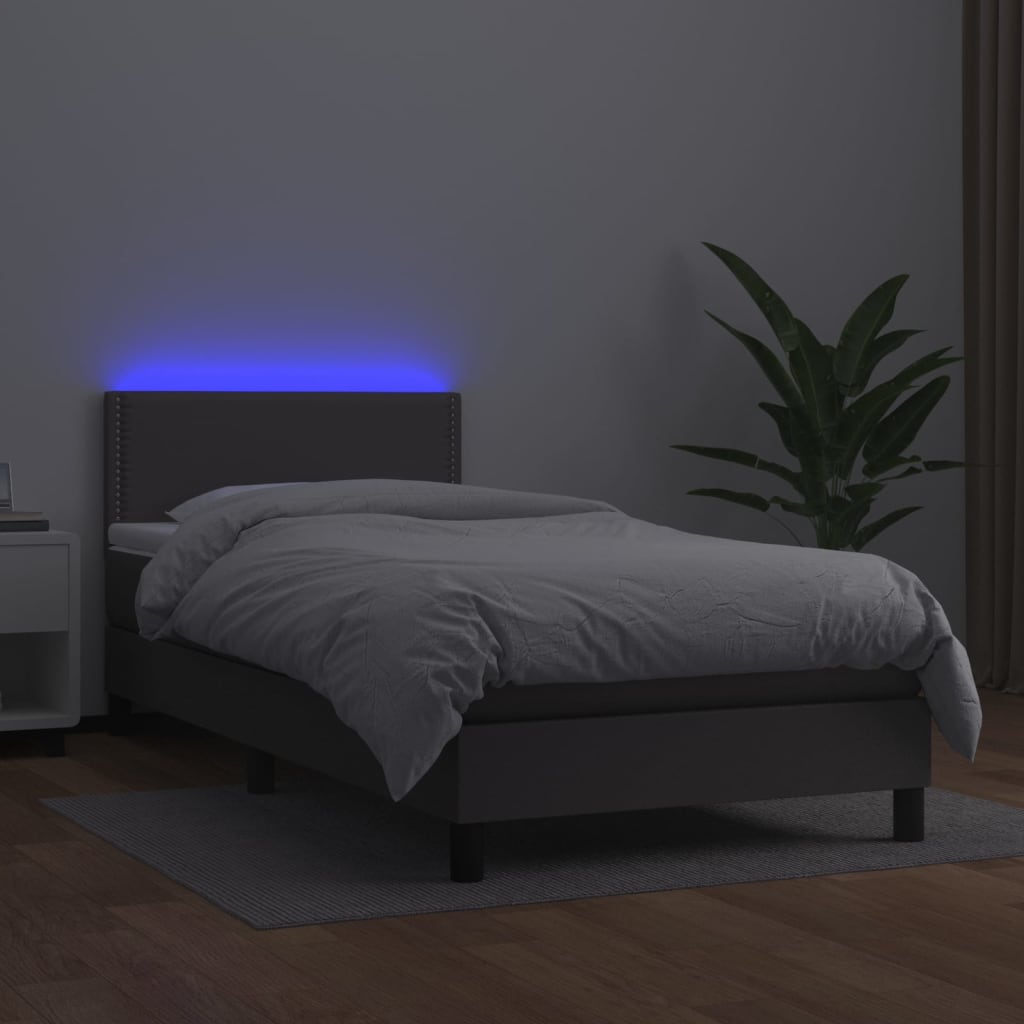 Boxspring met matras en LED kunstleer grijs 80x200 cm is nu te koop bij PeponiXL, paradijselijk wonen!