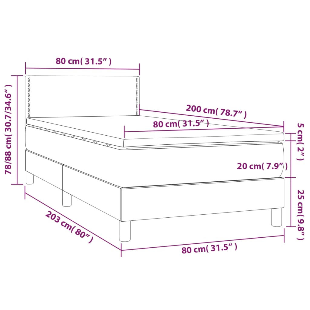 Boxspring met matras en LED kunstleer grijs 80x200 cm is nu te koop bij PeponiXL, paradijselijk wonen!