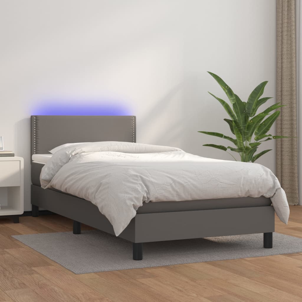 Boxspring met matras en LED kunstleer grijs 80x200 cm is nu te koop bij PeponiXL, paradijselijk wonen!
