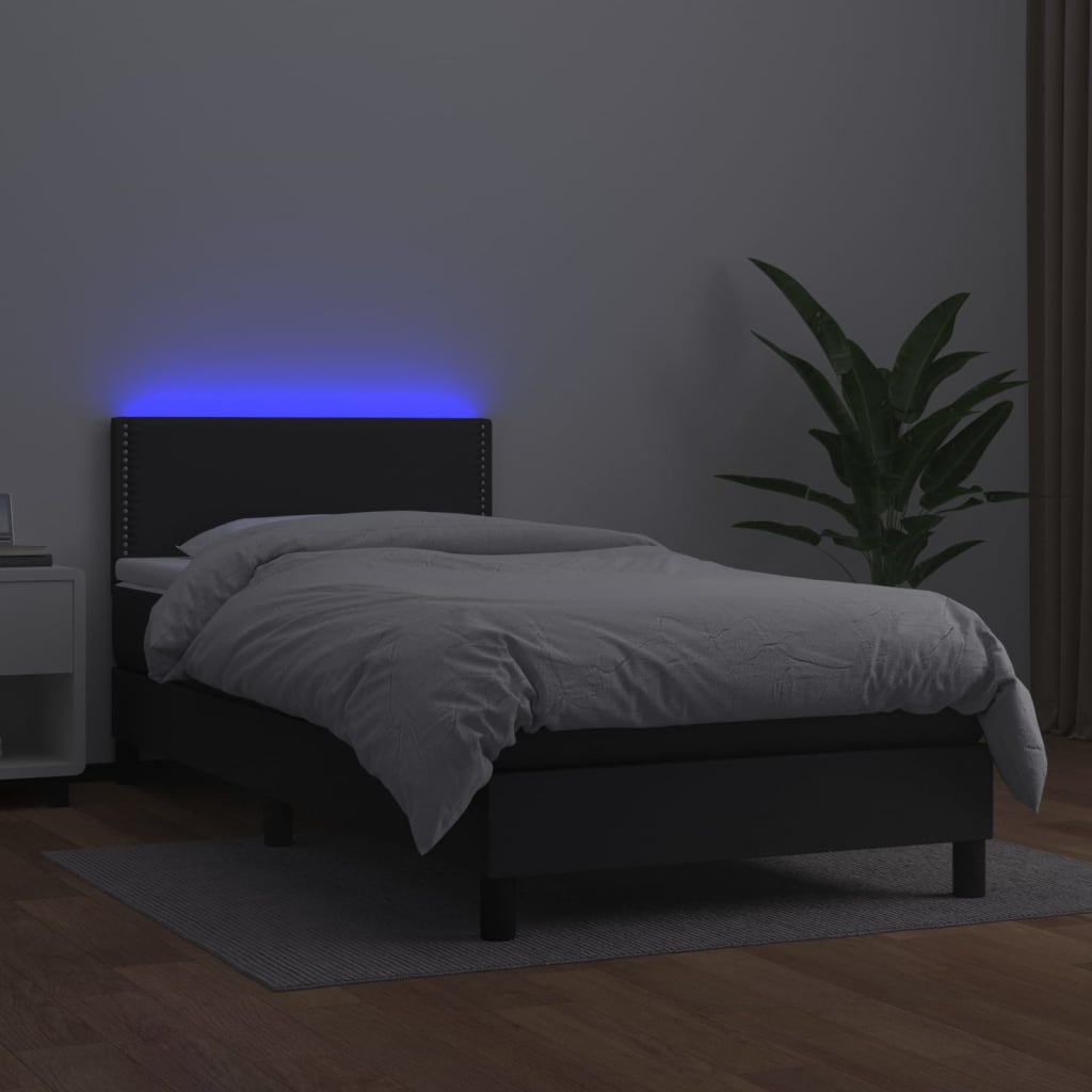Boxspring met matras en LED kunstleer zwart 100x200 cm is nu te koop bij PeponiXL, paradijselijk wonen!