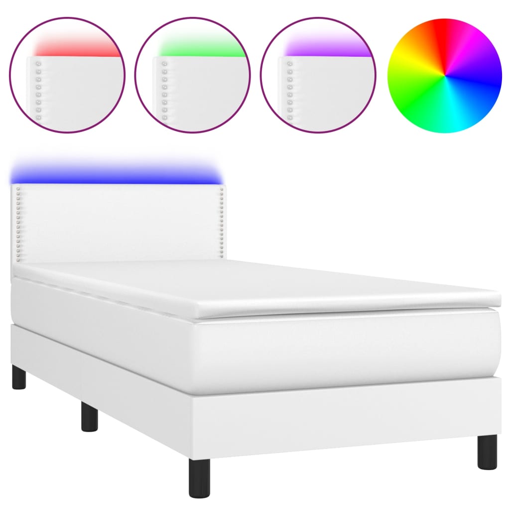 Boxspring met matras en LED kunstleer wit 100x200 cm is nu te koop bij PeponiXL, paradijselijk wonen!