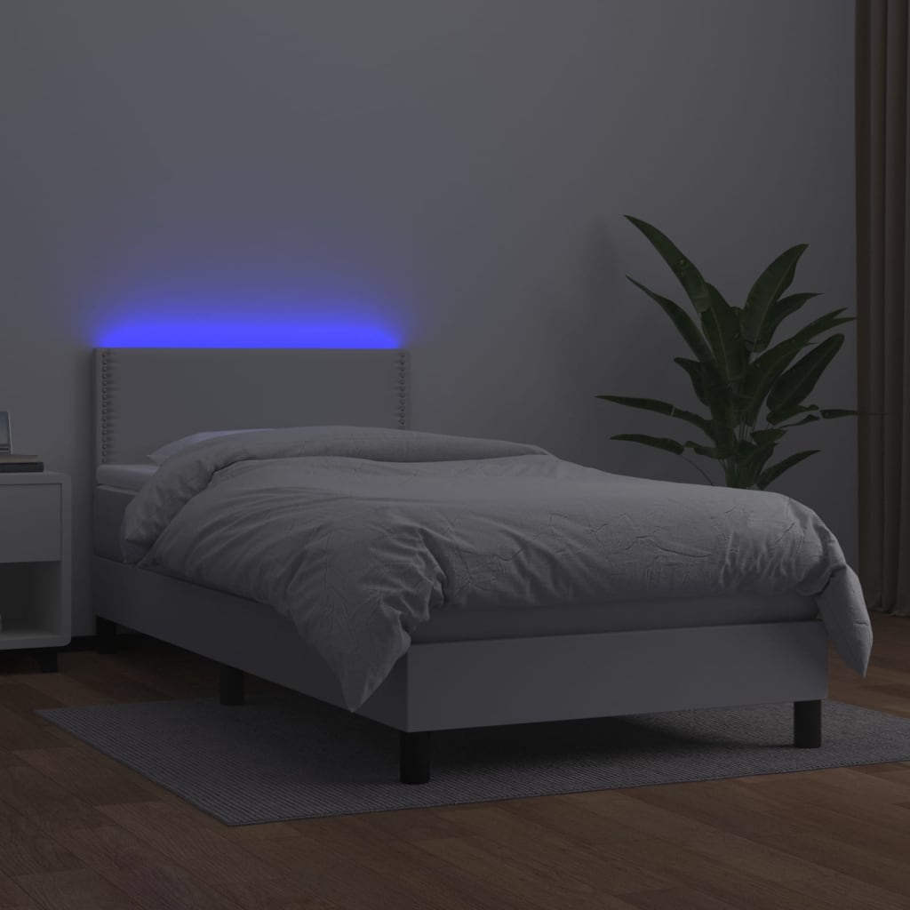 Boxspring met matras en LED kunstleer wit 100x200 cm is nu te koop bij PeponiXL, paradijselijk wonen!