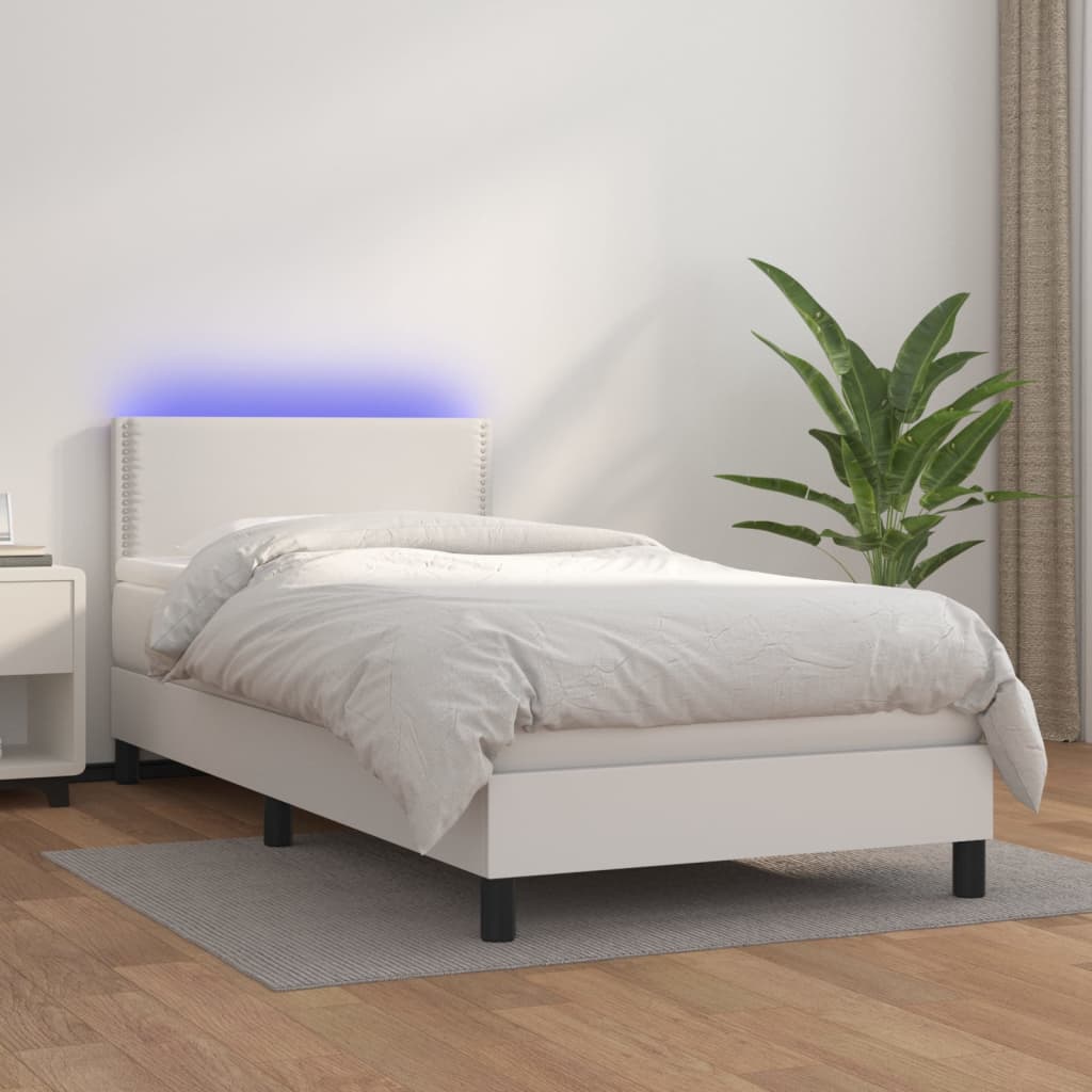 Boxspring met matras en LED kunstleer wit 100x200 cm is nu te koop bij PeponiXL, paradijselijk wonen!
