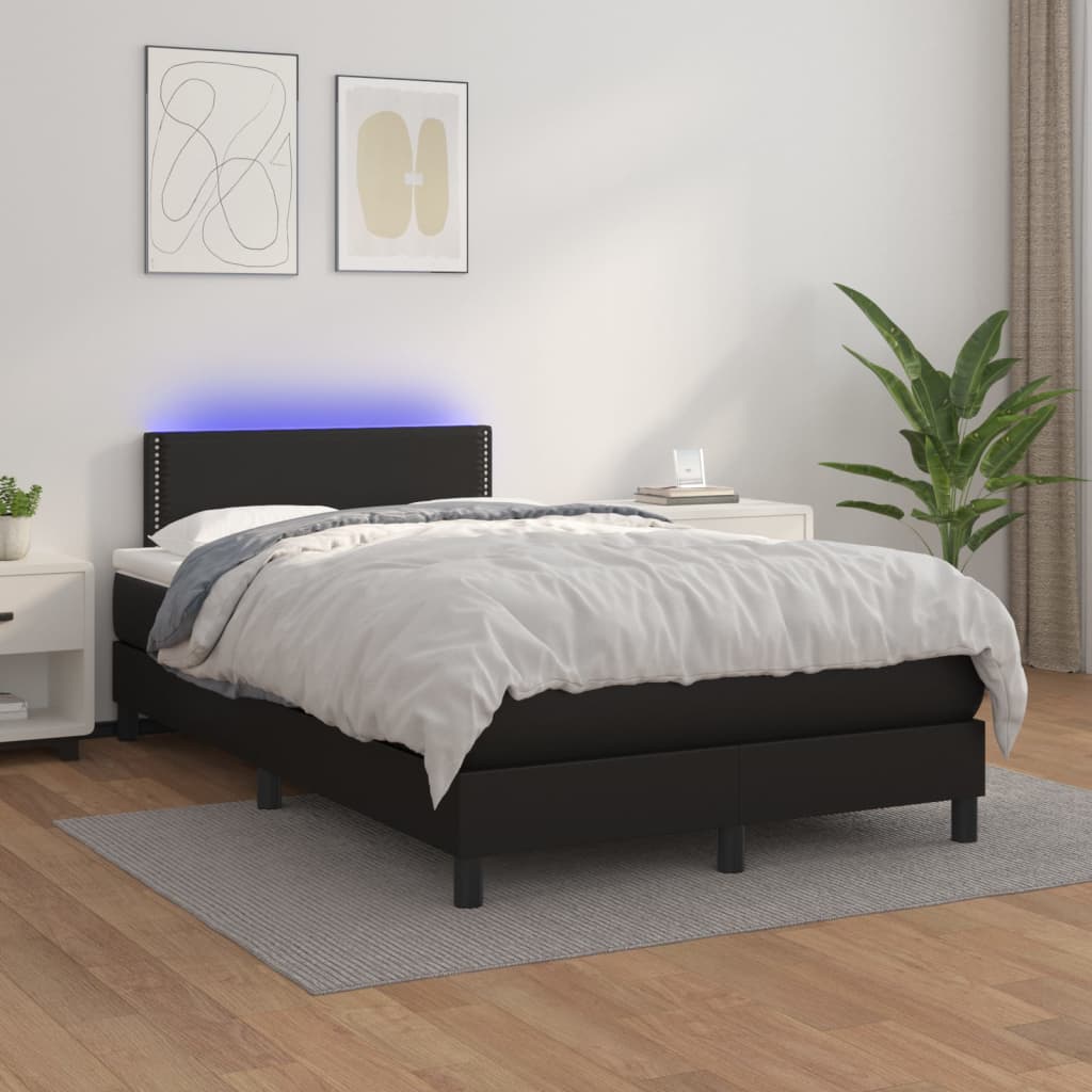 Boxspring met matras en LED kunstleer zwart 120x200 cm is nu te koop bij PeponiXL, paradijselijk wonen!