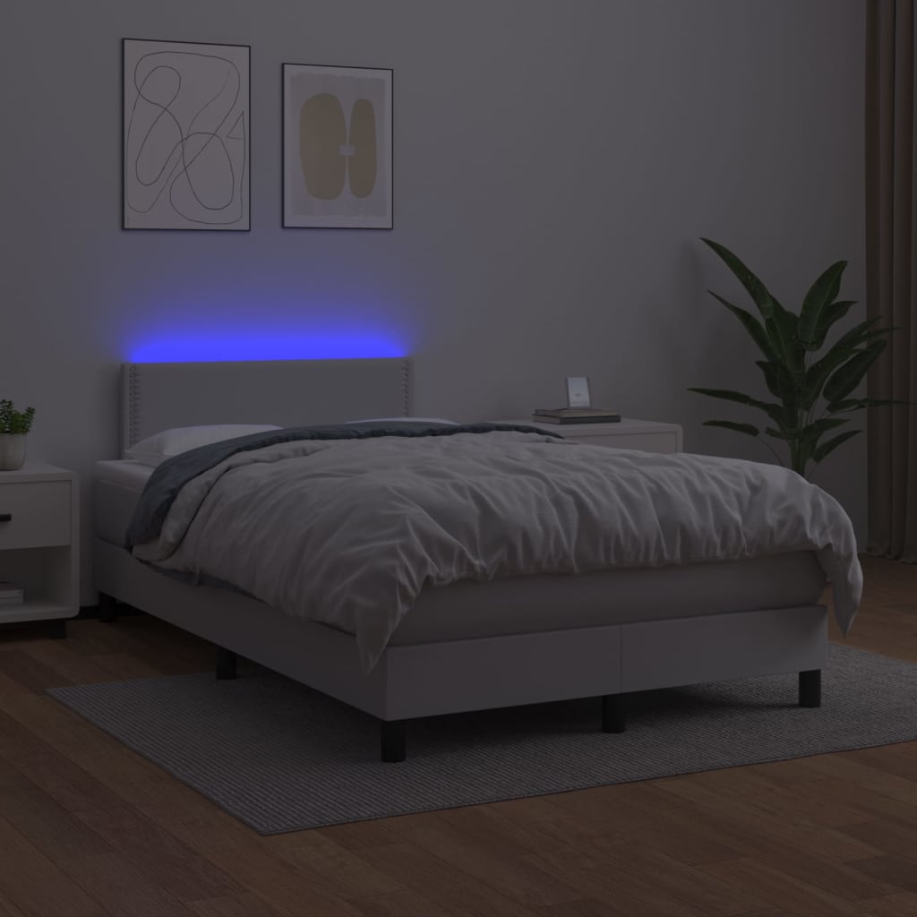 Boxspring met matras en LED kunstleer wit 120x200 cm is nu te koop bij PeponiXL, paradijselijk wonen!