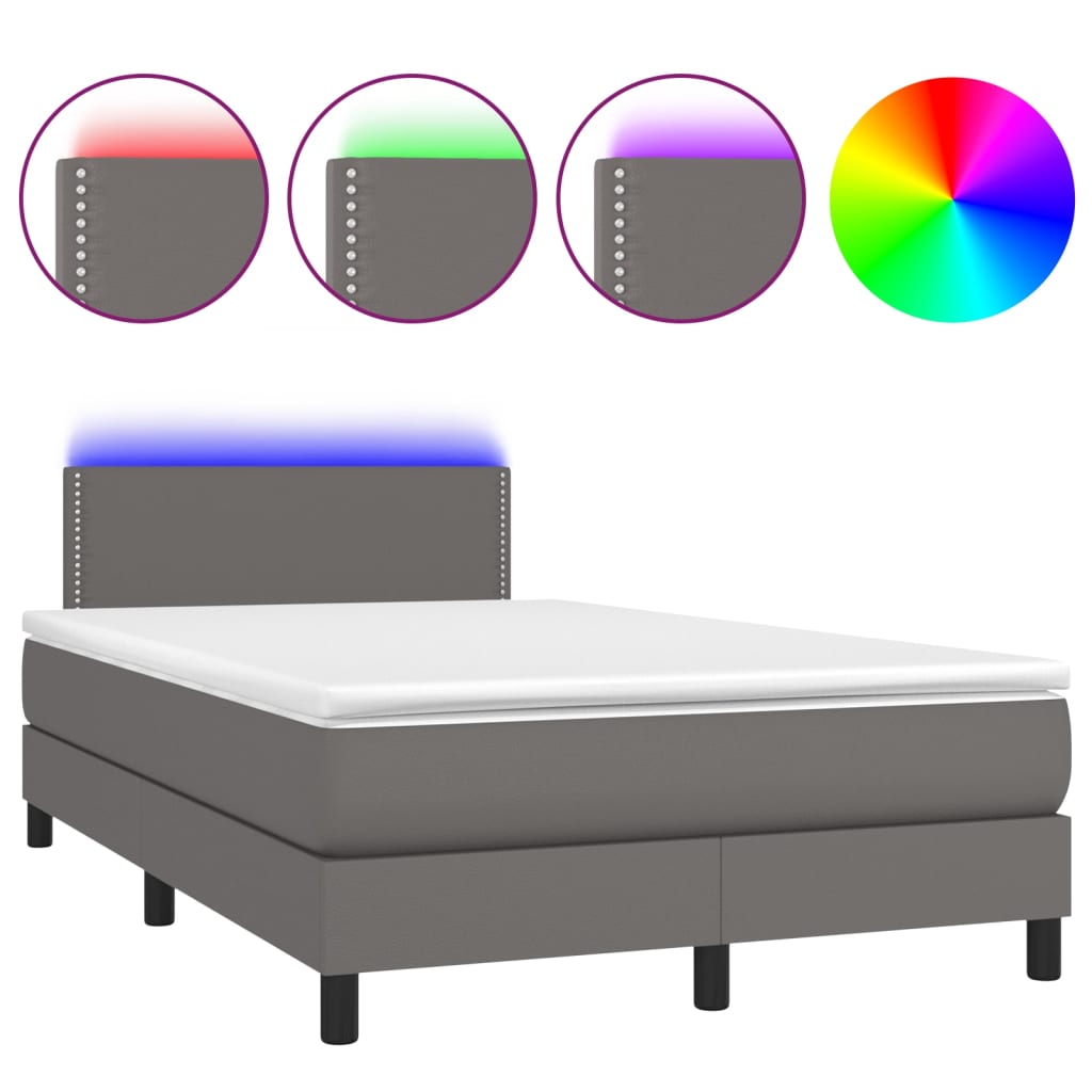 Boxspring met matras en LED kunstleer grijs 120x200 cm is nu te koop bij PeponiXL, paradijselijk wonen!