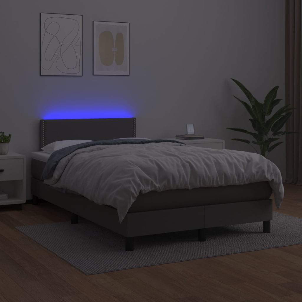 Boxspring met matras en LED kunstleer grijs 120x200 cm is nu te koop bij PeponiXL, paradijselijk wonen!