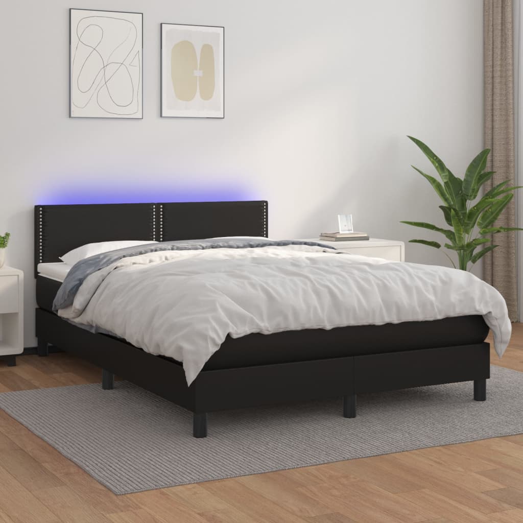 Boxspring met matras en LED kunstleer zwart 140x190 cm is nu te koop bij PeponiXL, paradijselijk wonen!