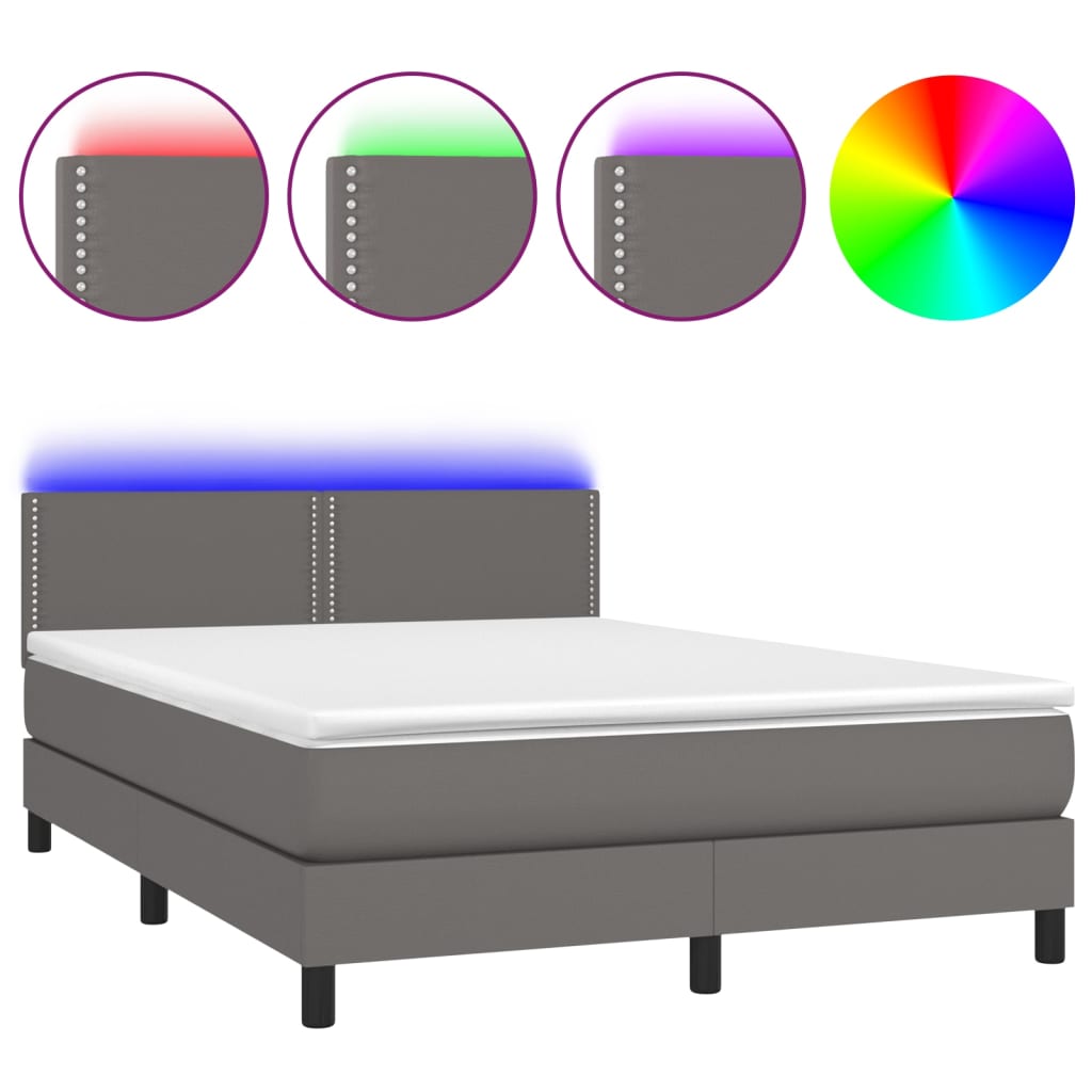 Boxspring met matras en LED kunstleer grijs 140x190 cm is nu te koop bij PeponiXL, paradijselijk wonen!