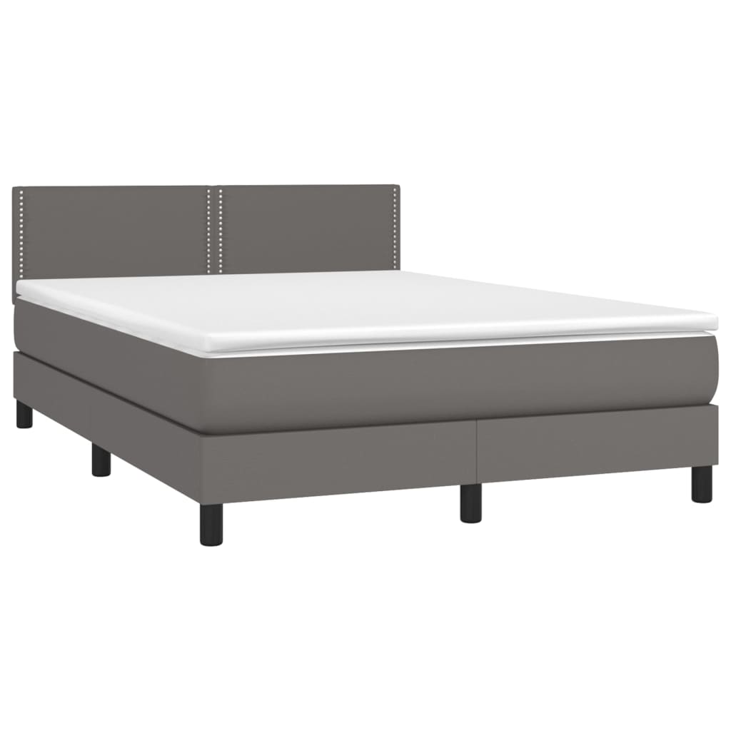 Boxspring met matras en LED kunstleer grijs 140x190 cm is nu te koop bij PeponiXL, paradijselijk wonen!