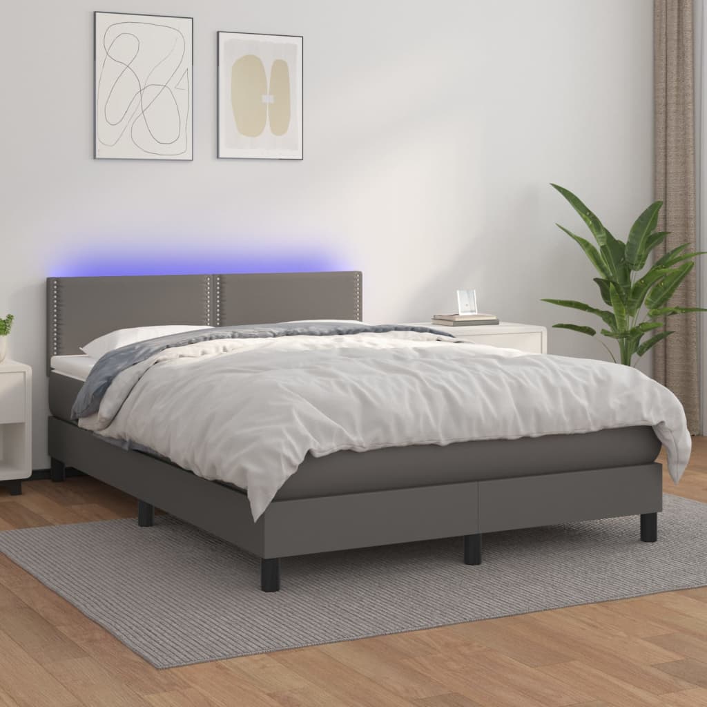 Boxspring met matras en LED kunstleer grijs 140x190 cm is nu te koop bij PeponiXL, paradijselijk wonen!