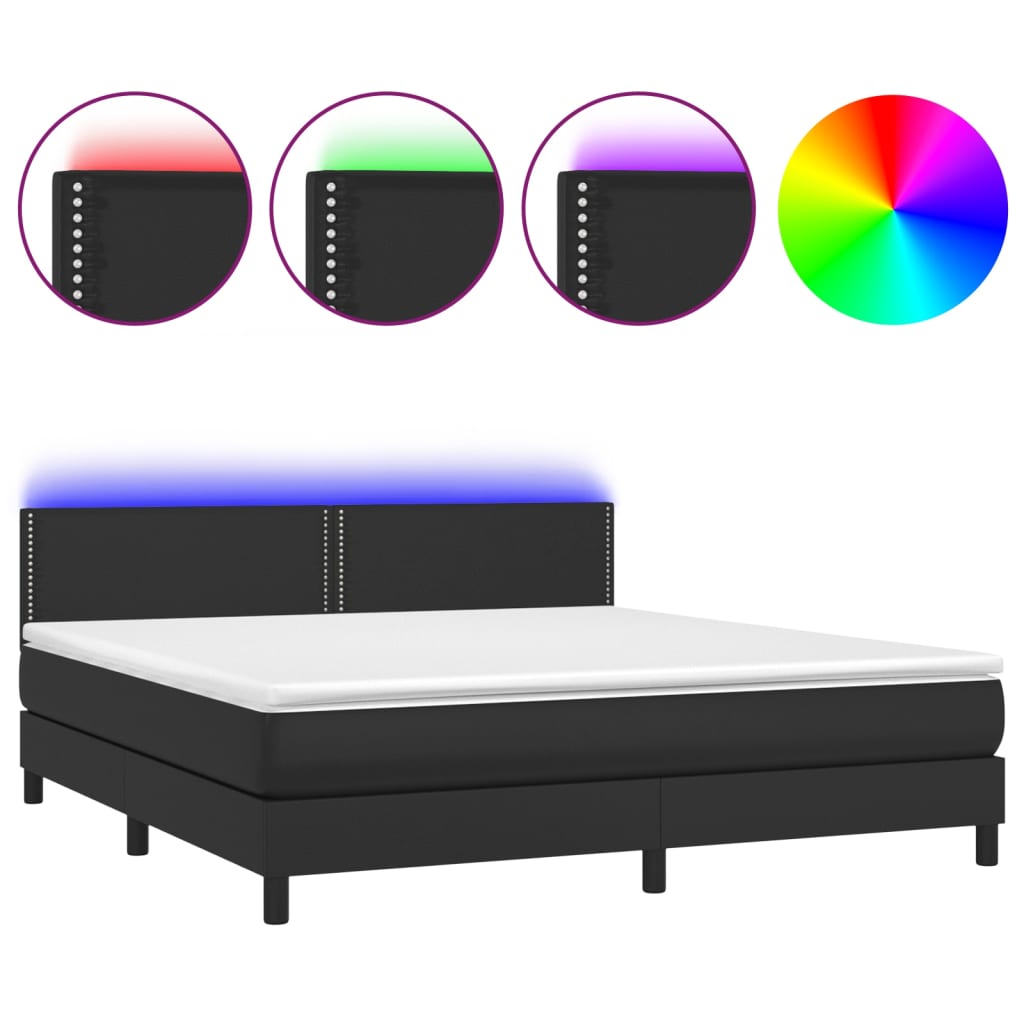 Boxspring met matras en LED kunstleer zwart 180x200 cm is nu te koop bij PeponiXL, paradijselijk wonen!