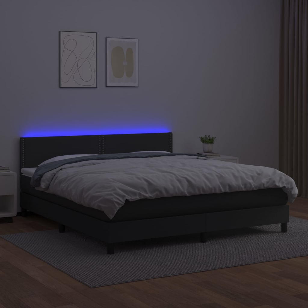 Boxspring met matras en LED kunstleer zwart 180x200 cm is nu te koop bij PeponiXL, paradijselijk wonen!