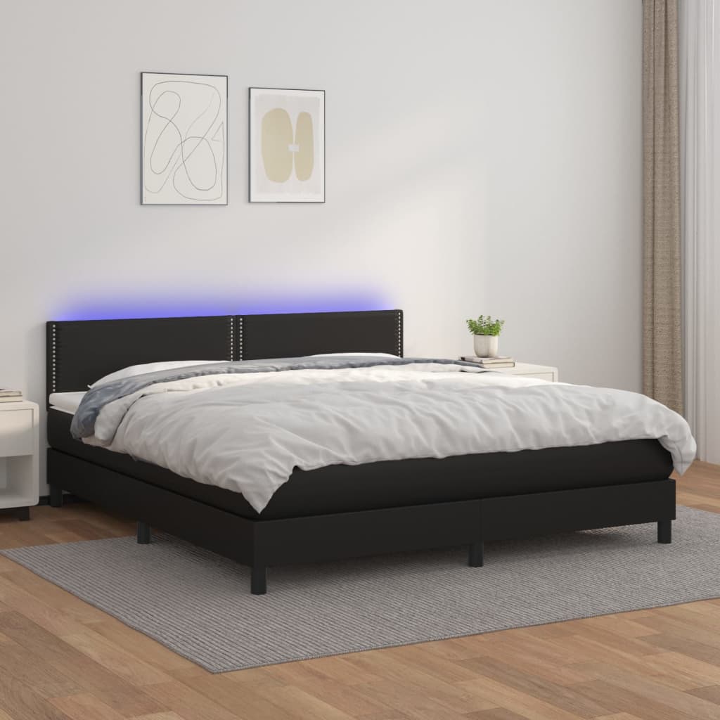 Boxspring met matras en LED kunstleer zwart 180x200 cm is nu te koop bij PeponiXL, paradijselijk wonen!