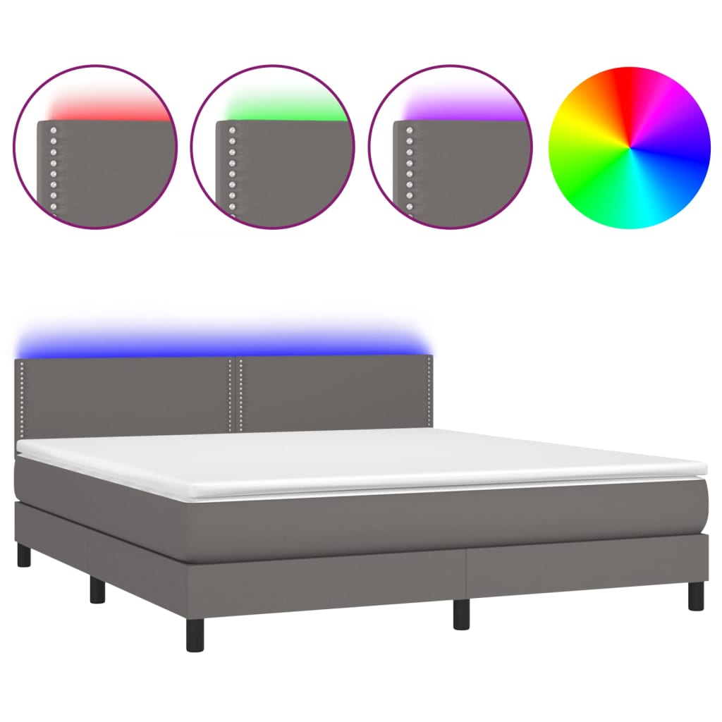 Boxspring met matras en LED kunstleer grijs 180x200 cm is nu te koop bij PeponiXL, paradijselijk wonen!