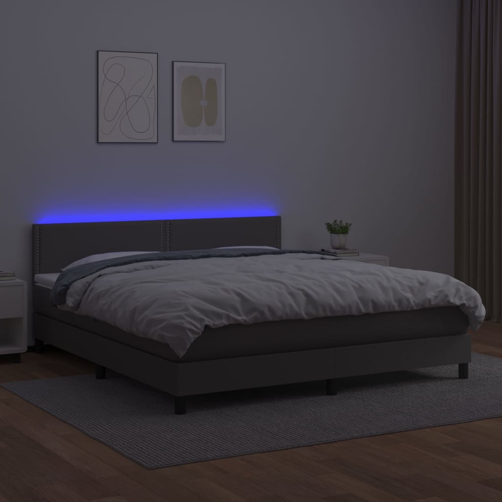 Boxspring met matras en LED kunstleer grijs 180x200 cm is nu te koop bij PeponiXL, paradijselijk wonen!