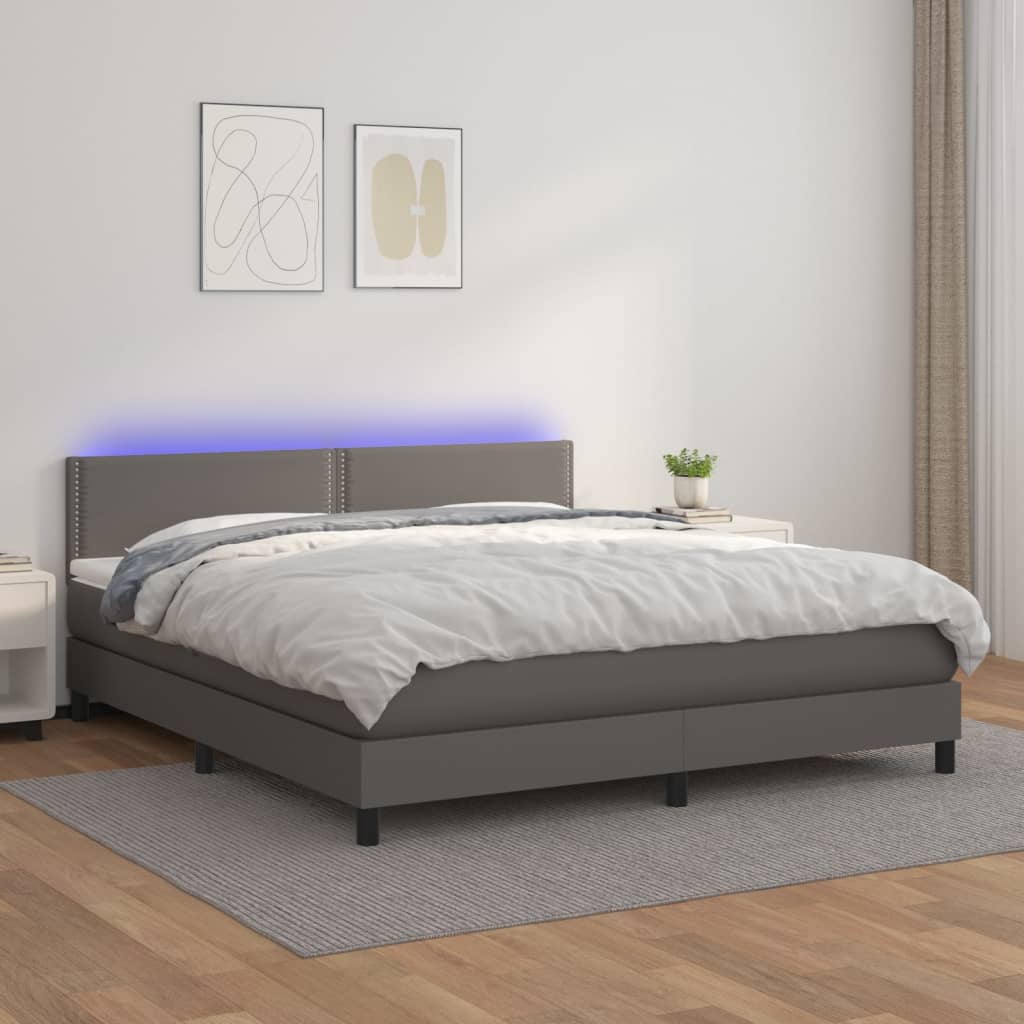 Boxspring met matras en LED kunstleer grijs 180x200 cm is nu te koop bij PeponiXL, paradijselijk wonen!