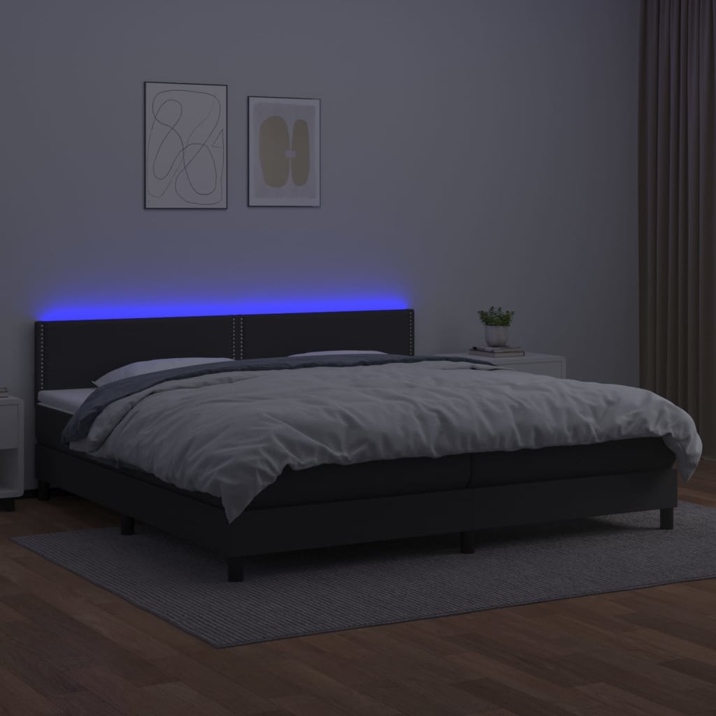 Boxspring met matras en LED kunstleer zwart 200x200 cm is nu te koop bij PeponiXL, paradijselijk wonen!