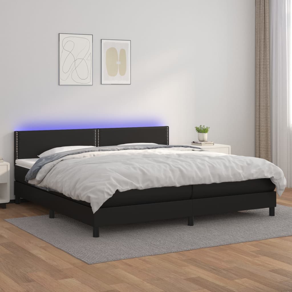 Boxspring met matras en LED kunstleer zwart 200x200 cm is nu te koop bij PeponiXL, paradijselijk wonen!
