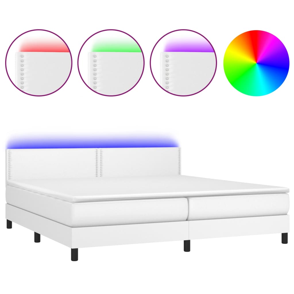 Boxspring met matras en LED kunstleer wit 200x200 cm is nu te koop bij PeponiXL, paradijselijk wonen!