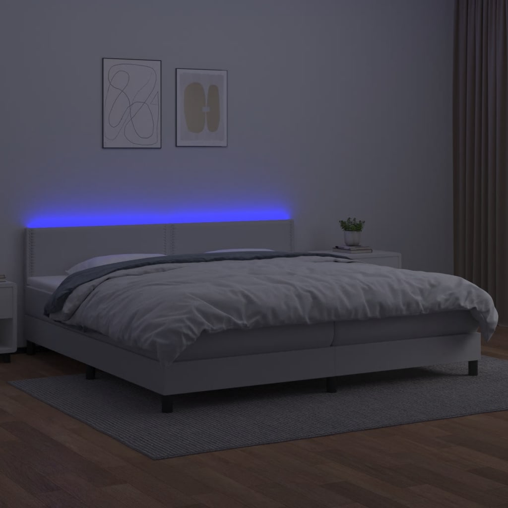 Boxspring met matras en LED kunstleer wit 200x200 cm is nu te koop bij PeponiXL, paradijselijk wonen!