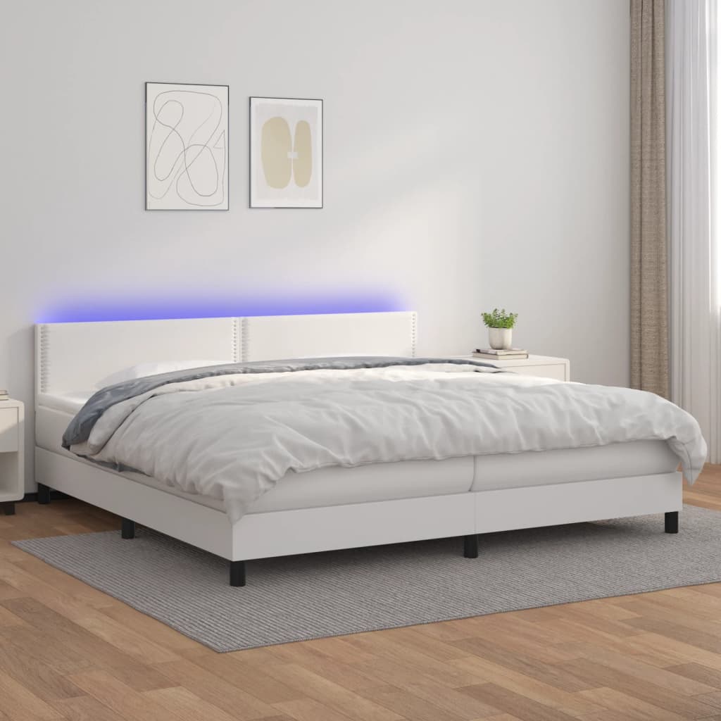 Boxspring met matras en LED kunstleer wit 200x200 cm is nu te koop bij PeponiXL, paradijselijk wonen!