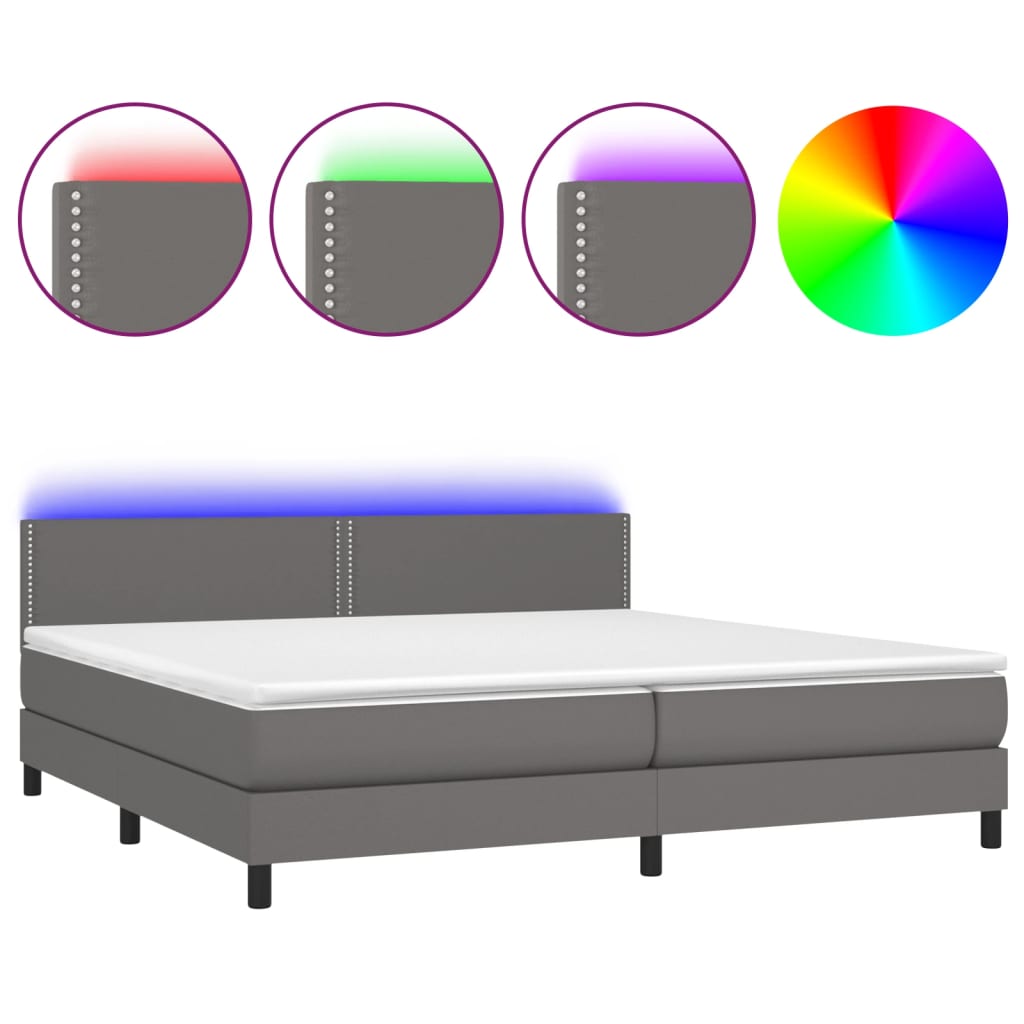 Boxspring met matras en LED kunstleer grijs 200x200 cm is nu te koop bij PeponiXL, paradijselijk wonen!