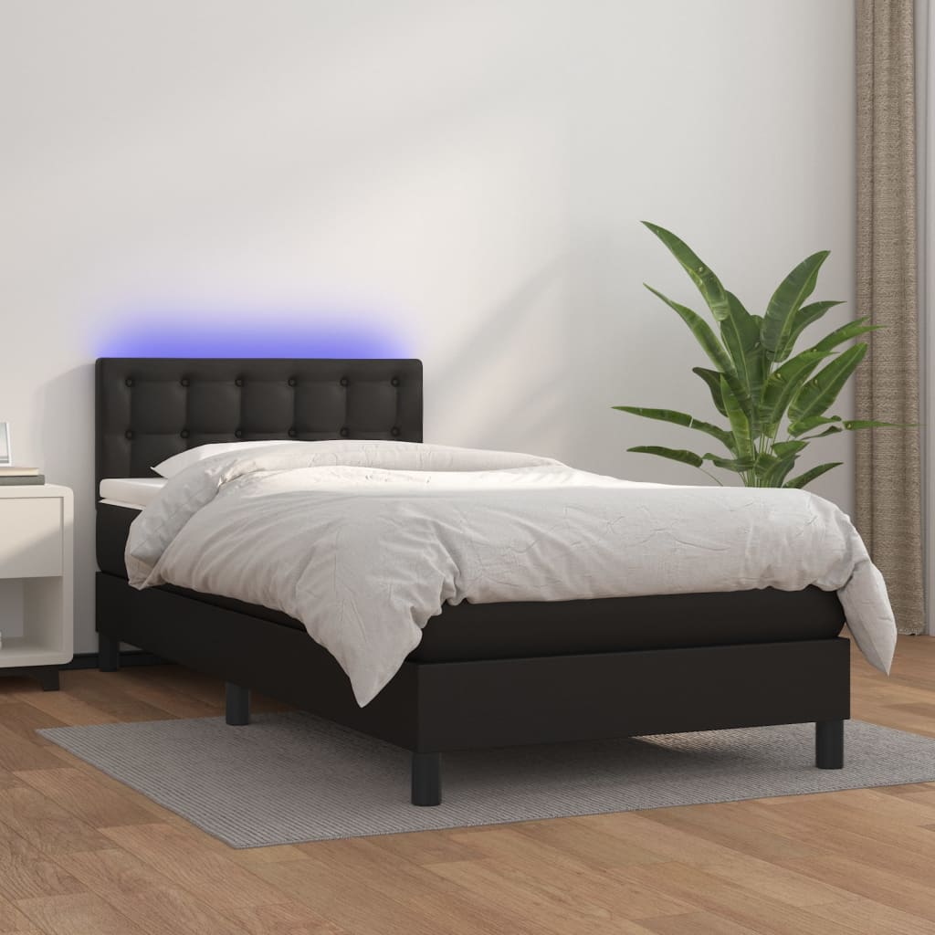 Boxspring met matras en LED kunstleer zwart 80x200 cm is nu te koop bij PeponiXL, paradijselijk wonen!