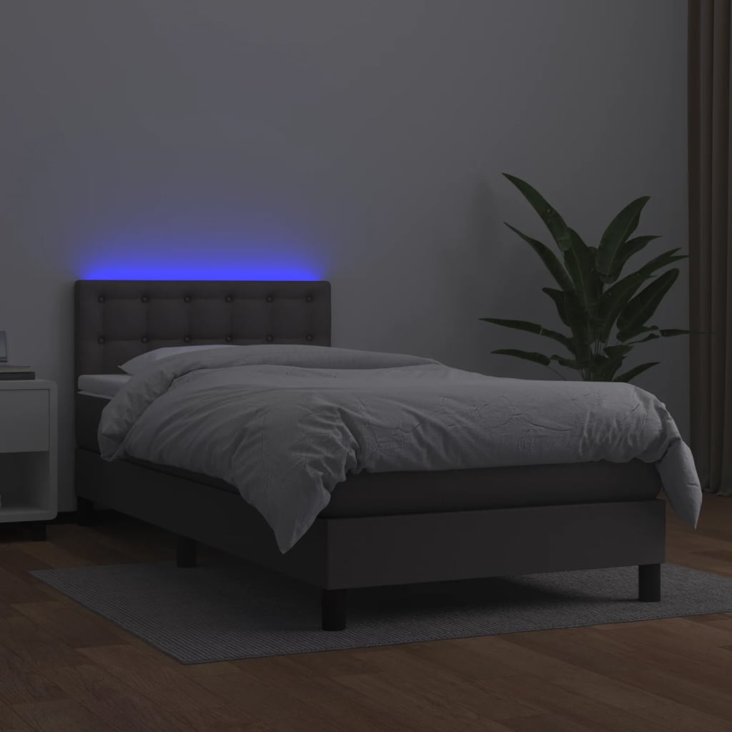 Boxspring met matras en LED kunstleer grijs 80x200 cm