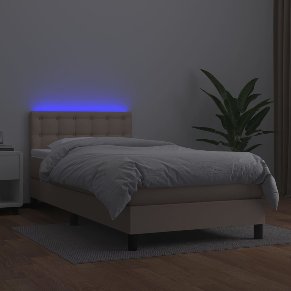 Boxspring met matras en LED kunstleer cappuccinokleur 80x200 cm is nu te koop bij PeponiXL, paradijselijk wonen!
