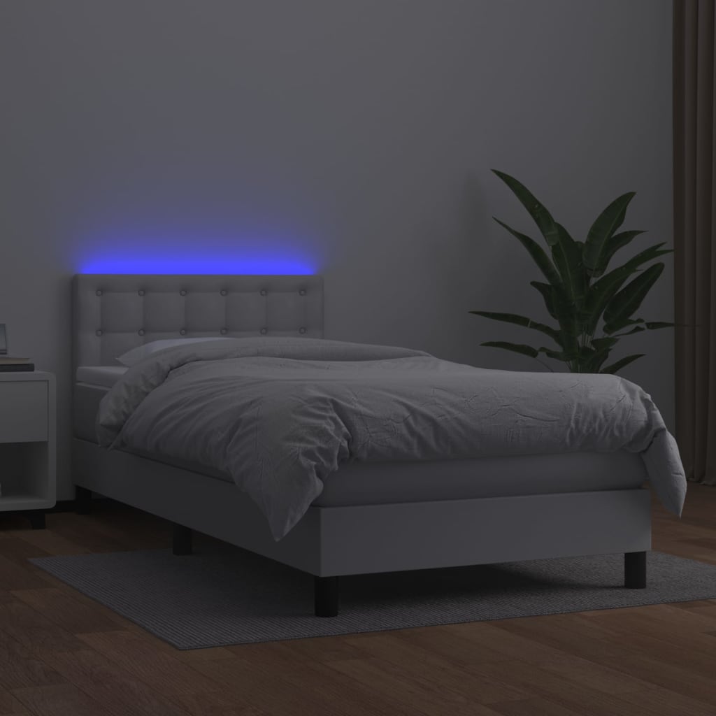 Boxspring met matras en LED kunstleer wit 90x190 cm is nu te koop bij PeponiXL, paradijselijk wonen!