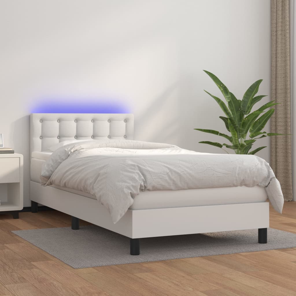 Boxspring met matras en LED kunstleer wit 90x190 cm is nu te koop bij PeponiXL, paradijselijk wonen!