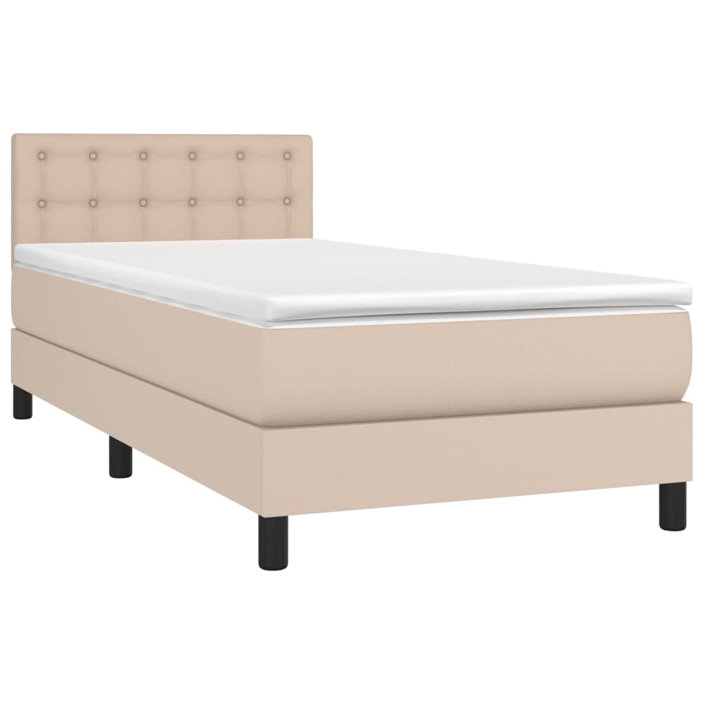 Boxspring met matras en LED kunstleer cappuccinokleur 90x190 cm is nu te koop bij PeponiXL, paradijselijk wonen!