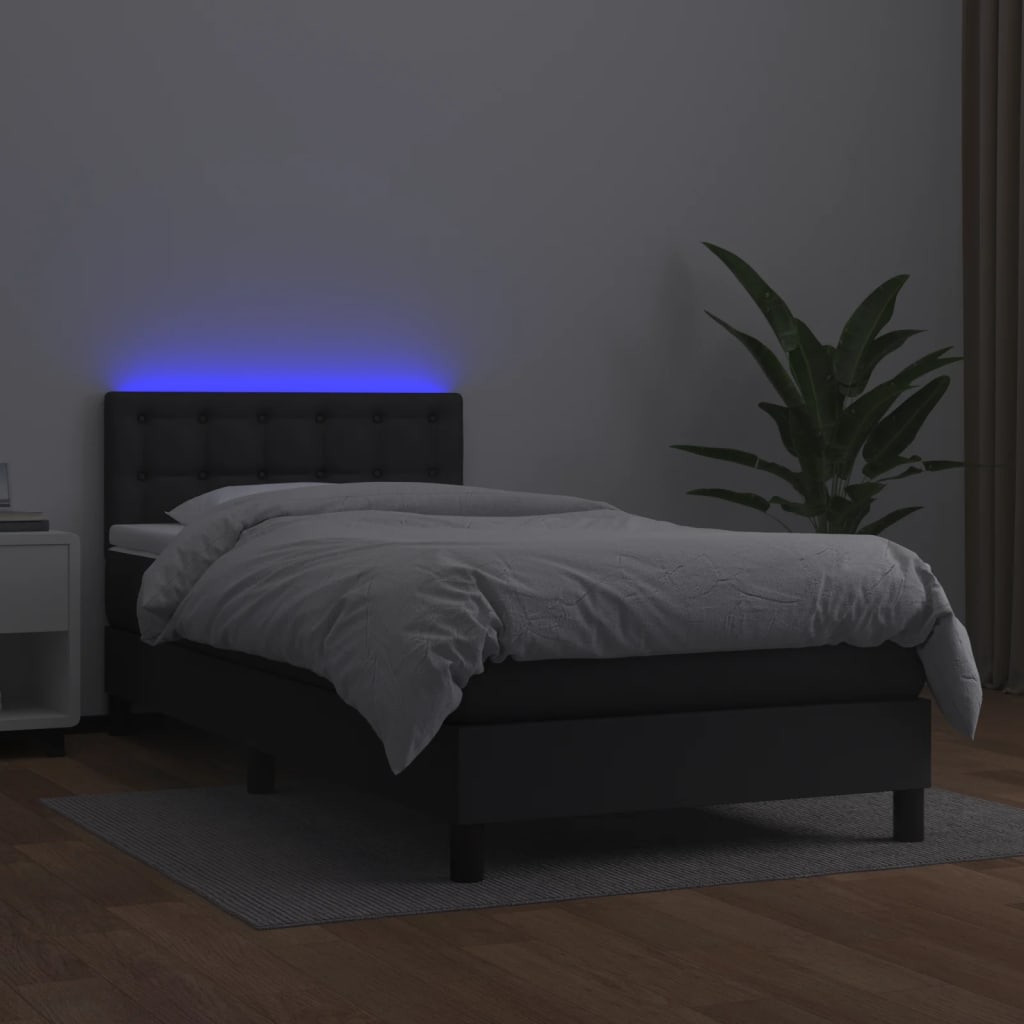 Boxspring met matras en LED kunstleer zwart 90x200 cm is nu te koop bij PeponiXL, paradijselijk wonen!