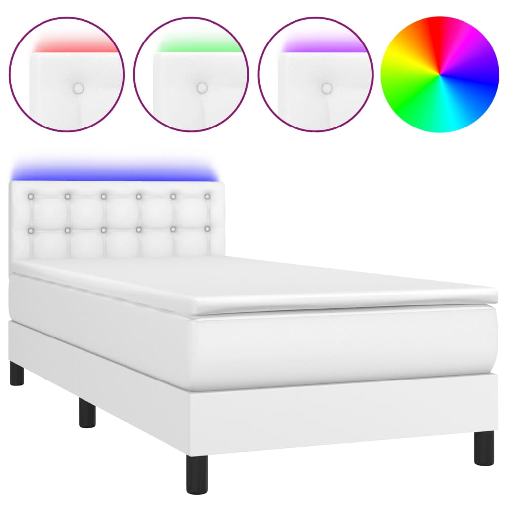 Boxspring met matras en LED kunstleer wit 90x200 cm is nu te koop bij PeponiXL, paradijselijk wonen!