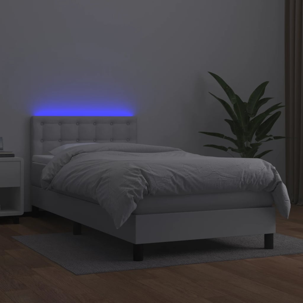 Boxspring met matras en LED kunstleer wit 90x200 cm is nu te koop bij PeponiXL, paradijselijk wonen!