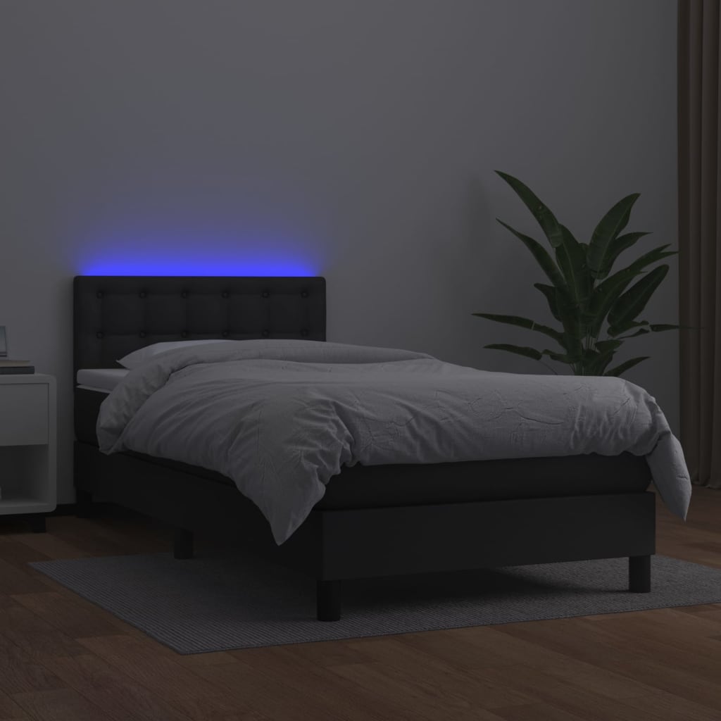Boxspring met matras en LED kunstleer zwart 100x200 cm is nu te koop bij PeponiXL, paradijselijk wonen!