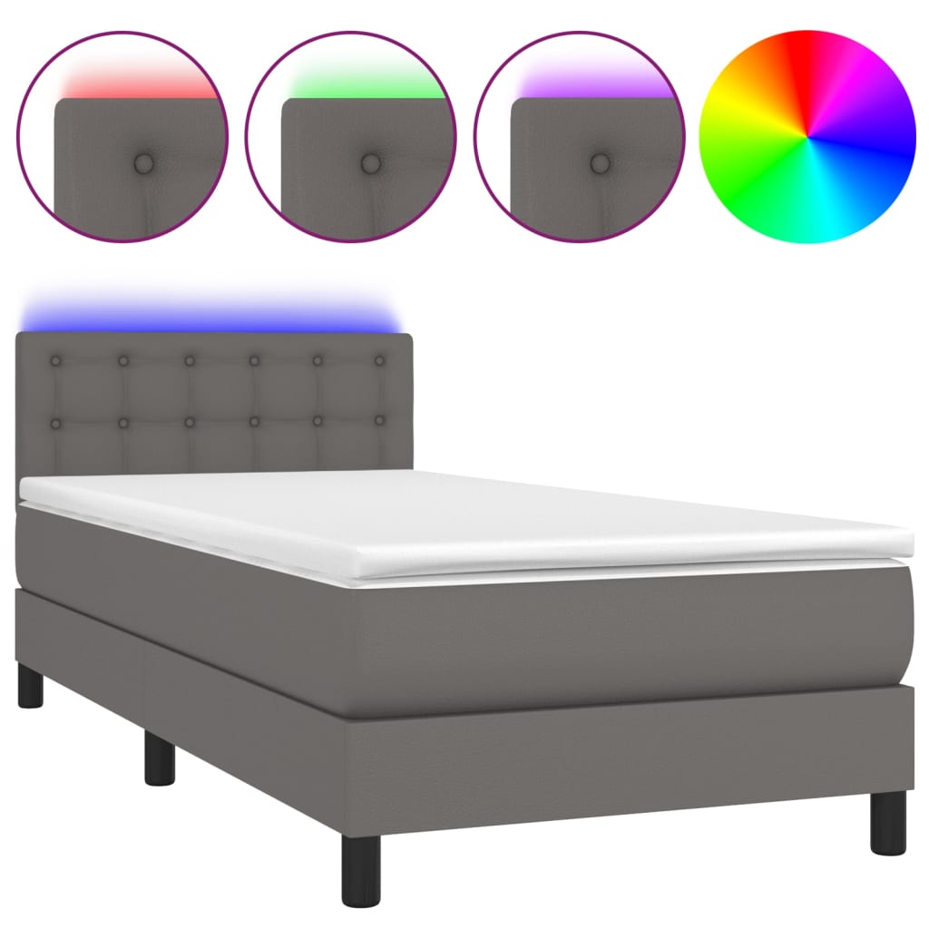 Boxspring met matras en LED kunstleer grijs 100x200 cm is nu te koop bij PeponiXL, paradijselijk wonen!