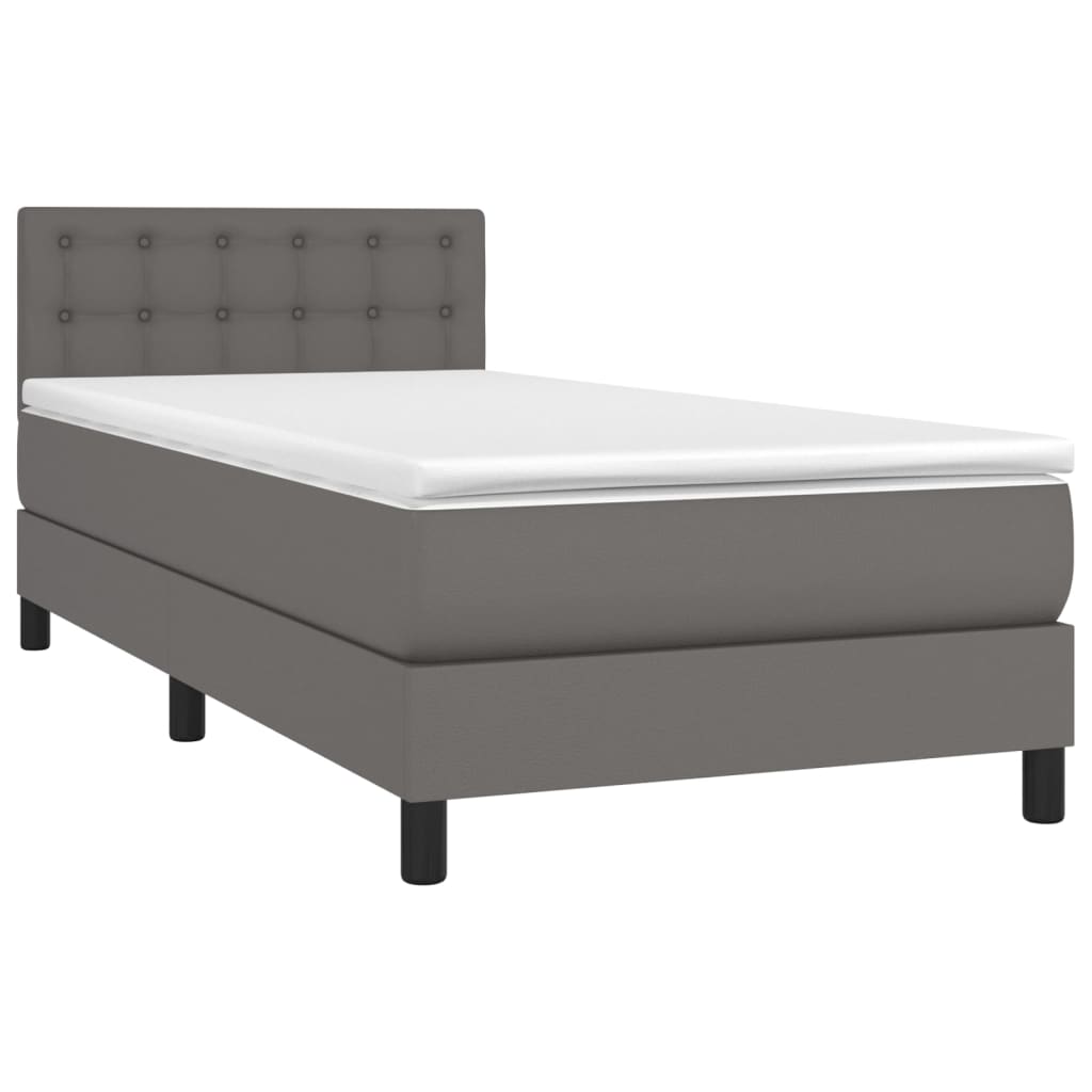 Boxspring met matras en LED kunstleer grijs 100x200 cm is nu te koop bij PeponiXL, paradijselijk wonen!