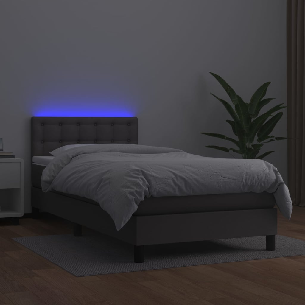 Boxspring met matras en LED kunstleer grijs 100x200 cm is nu te koop bij PeponiXL, paradijselijk wonen!