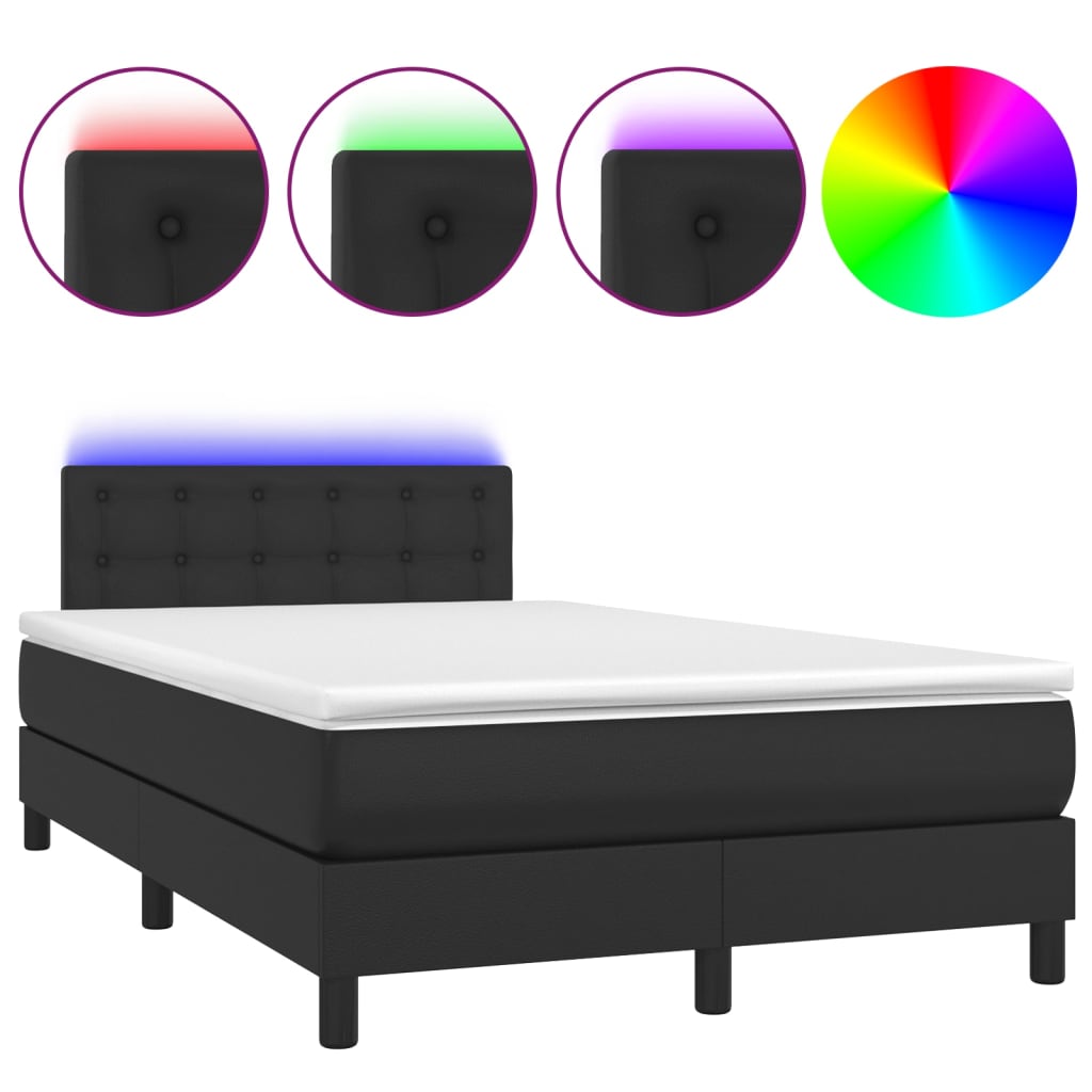 Boxspring met matras en LED kunstleer zwart 120x200 cm is nu te koop bij PeponiXL, paradijselijk wonen!